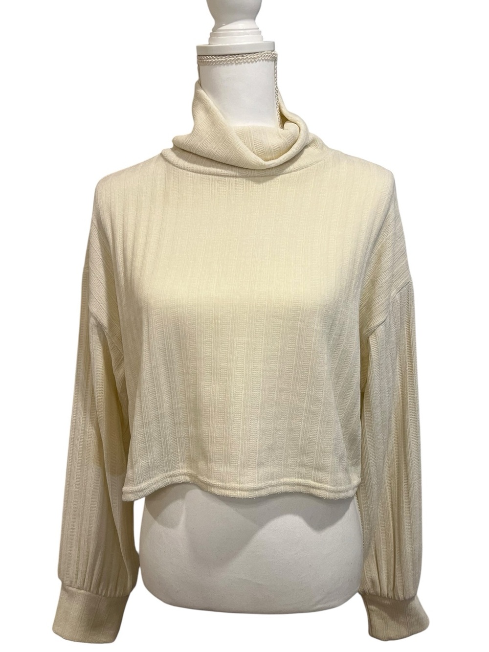 Altar'd State Cream Cropped Turtleneck Sweater